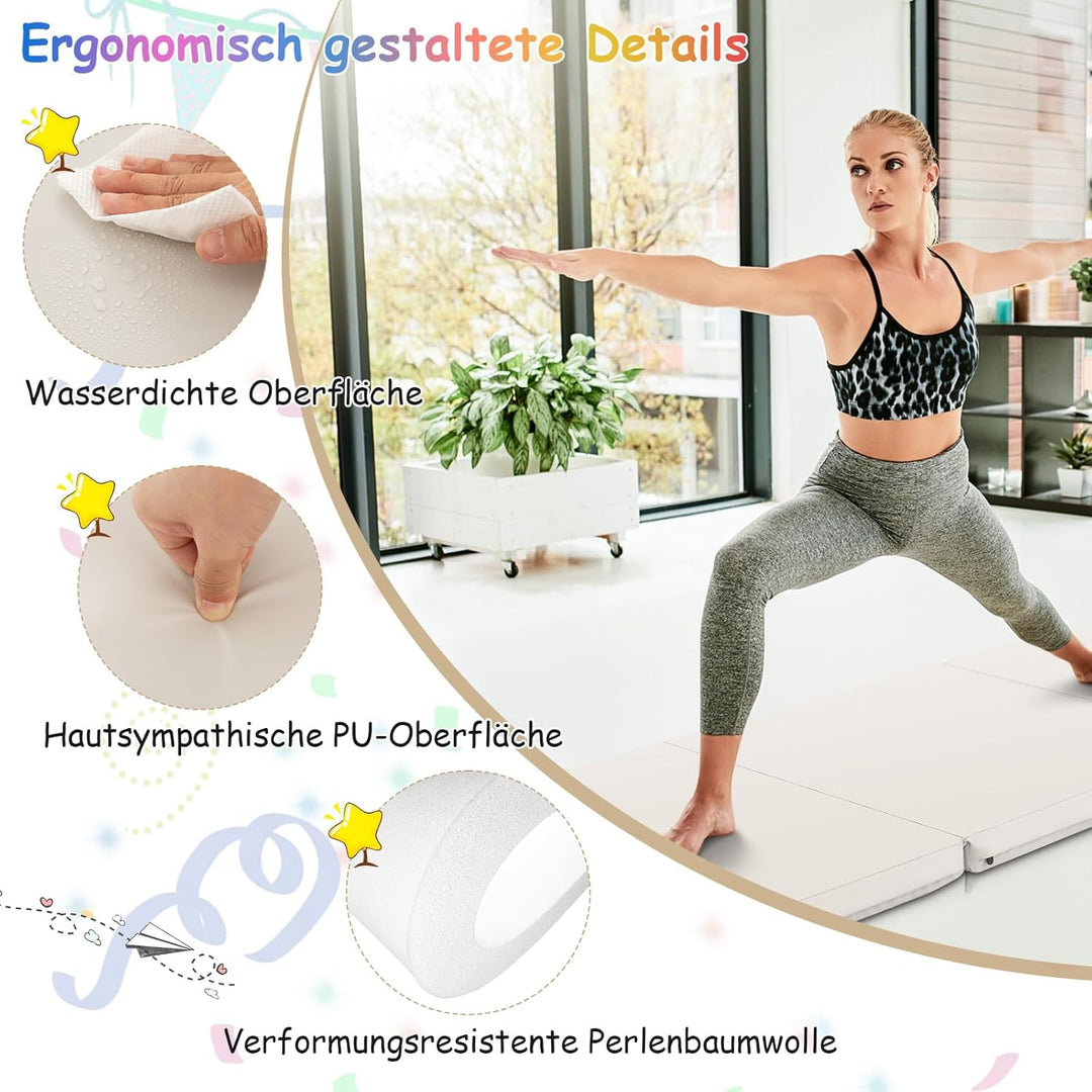 COSTWAY 180 x 60 x 5 cm Weichbodenmatte klappbar, Gymnastikmatte tragbar, Yogamatte wasserabweisend,