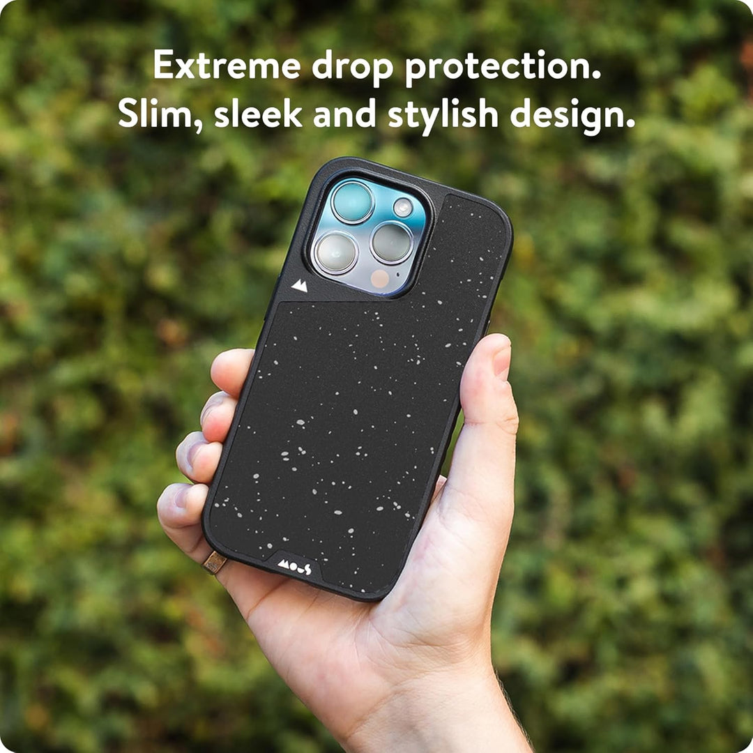 Mous Hülle für iPhone 15 Pro MagSafe Kompatibel Case - Limitless 5.0 - Gesprenkelter schwarzer Stoff