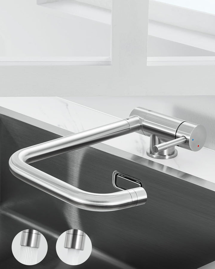 ANYCEE Vorfenster Küchenarmatur Klappbar, Hochdruck Wasserhahn Küche mit 2 Strahlarten, Mischbatteri