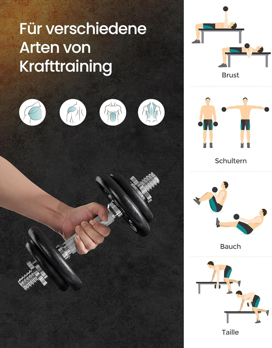 SONGMICS Hanteln, Hantelset aus Gusseisen, verstellbar, für Männer und Frauen, Workout, Fitnesstrain