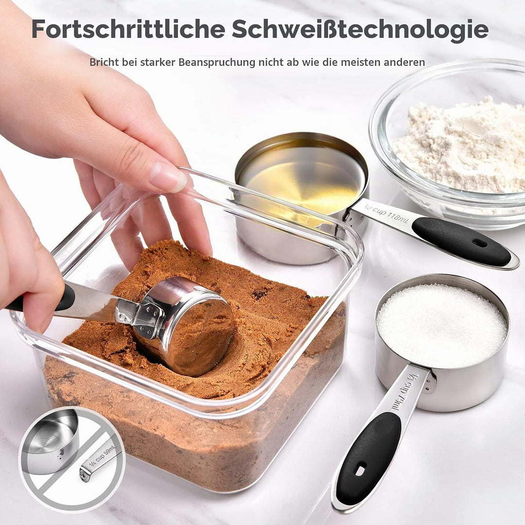 Messbecher und Messlöffel 12er-Set: U-Taste Nesting Cups, Teelöffel und Esslöffel aus Edelstahl 18/8