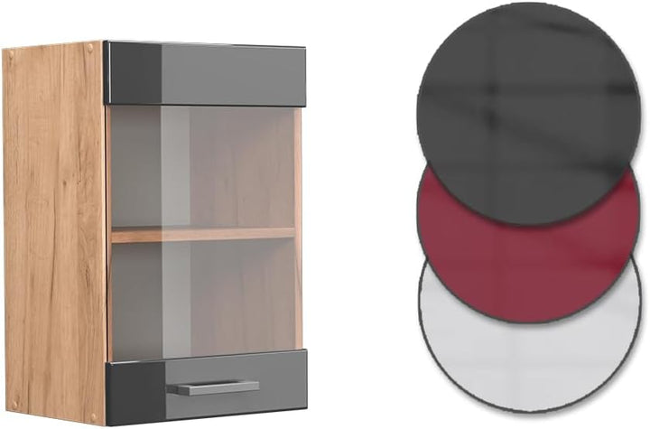 Vicco Küchenschrank Glas R-Line, Anthrazit Hochglanz/Goldkraft Eiche, 40 cm Anthrazit Hochglanz Häng