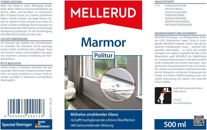 MELLERUD Marmor & Feinsteinzeug Imprägnierung | 1 x 0,5 l | Effizientes Mittel zum Schutz vor Versch