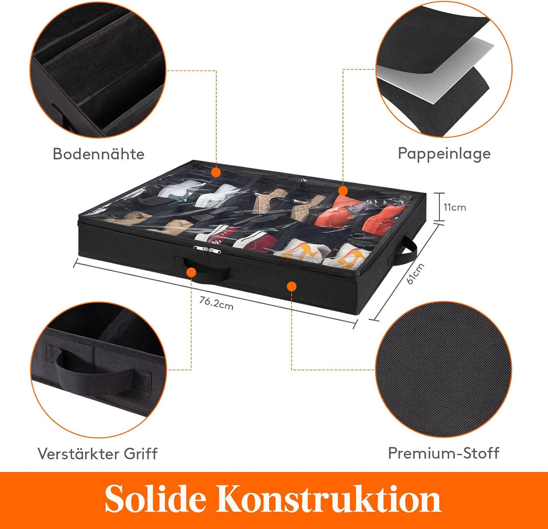 Lifewit Unterbett-Schuh-Organizer, 1 Packung (12 Paar), 10,9 cm hoch, Stoff-Schuhbehälter, faltbare