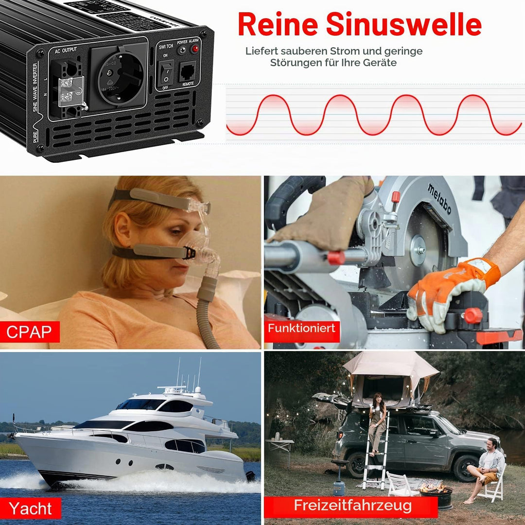 Xijia 3000W Wechselrichter 12V 230V Reiner Sinus Spannungswandler (6000W Spitzenleistung), LCD-Displ