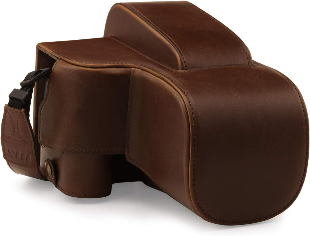 MegaGear Schutzhülle aus Kunstleder kompatibel mit Nikon Coolpix P950 - Dunkelbraun, MG1879, Dunkelb