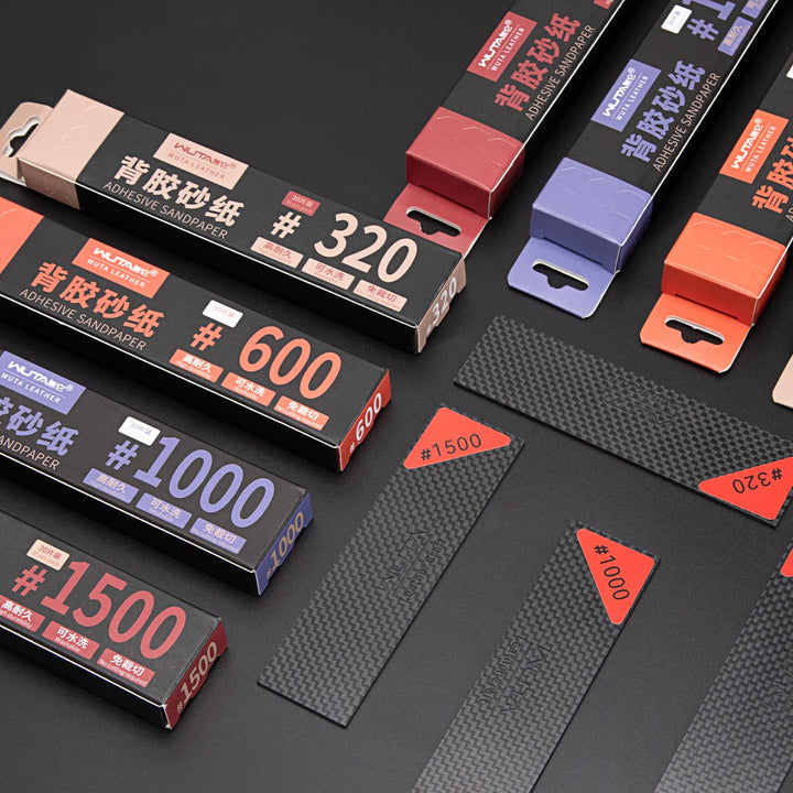 WUTA Schleifpapier Set mit Kohlefaser-Platten, 120 Blätter selbstklebend in 4 Körnungen (320/600/100