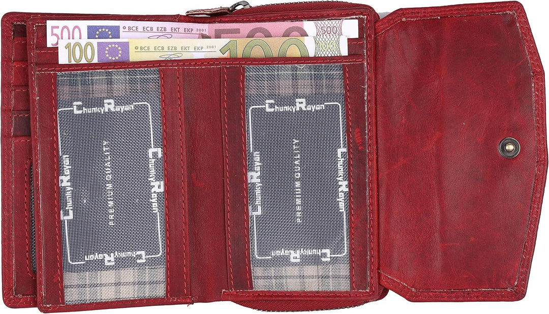 Chunkyrayan Echtleder Damen Geldbörse Hochwertig Vintage RFID Schutz inklusive Leder Schlüsselanhäng
