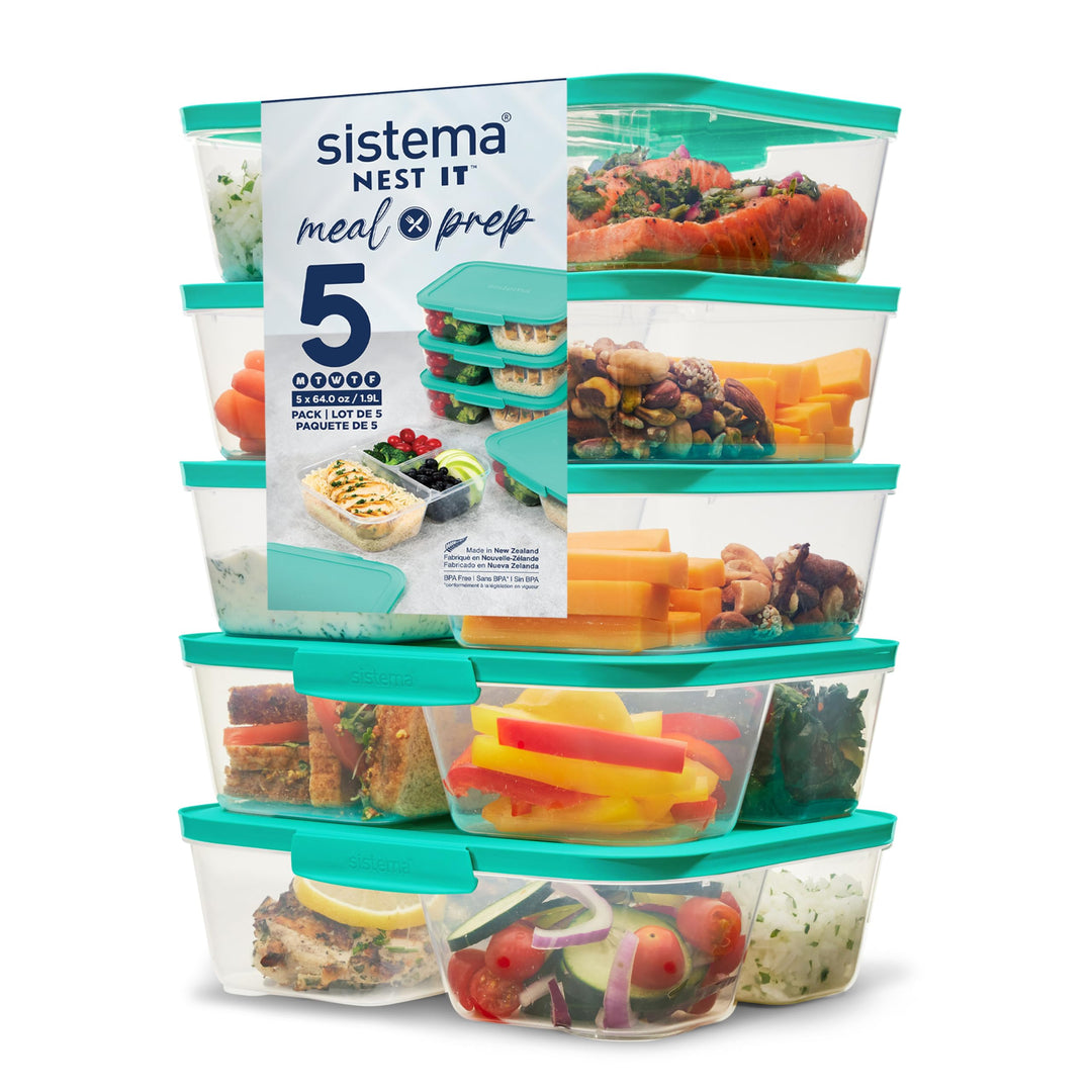 Sistema Nest IT Frischhaltedosen Meal Prep Boxen | 1,9 l luftdichte Vorratsdosen mit DREI Fächern un