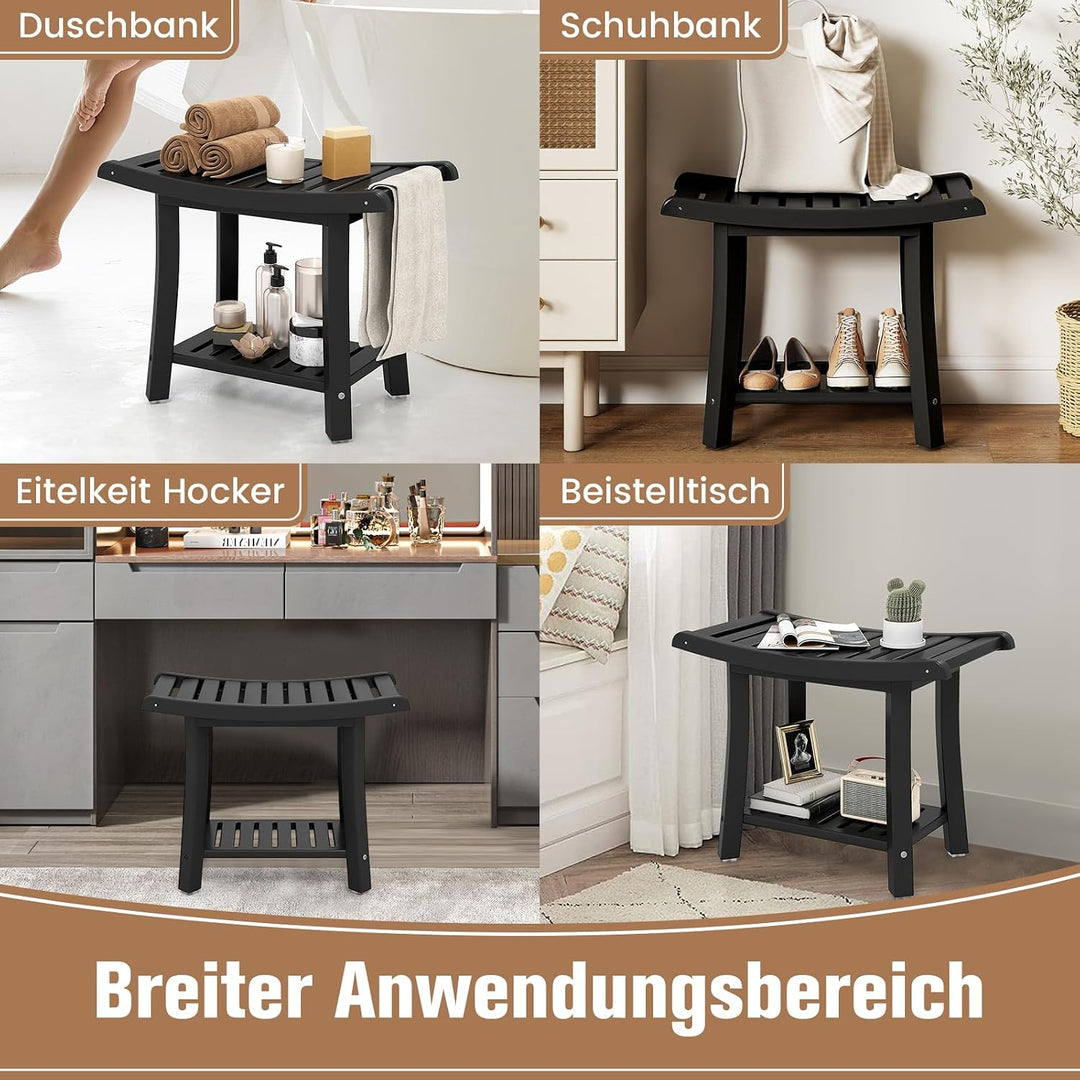 GOPLUS Duschbank mit Ablage, Duschhocker für Beinrasur und Sauna, Duschsitz für Senioren und Erwachs