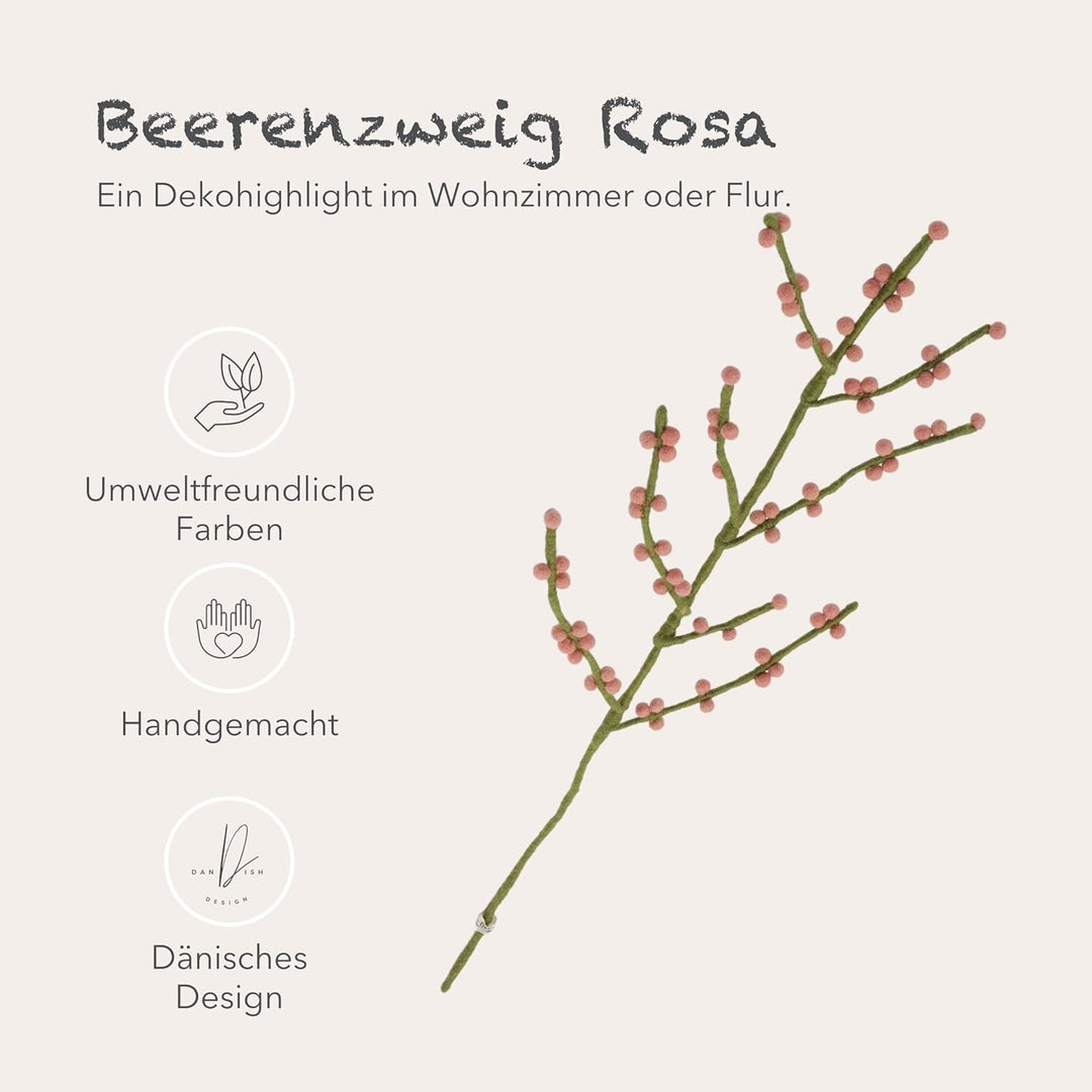 Gry & SIF Beeren-Zweig aus Filz, Flexibler Stiel, Deko-Zweig, Kunst-Zweig mit Beeren,handgemachte He