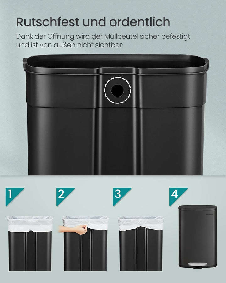 SONGMICS Mülleimer Küche, 50 Liter, Abfalleimer, Treteimer, mit Deckel, Softclose, Fusspedal, Stahl,