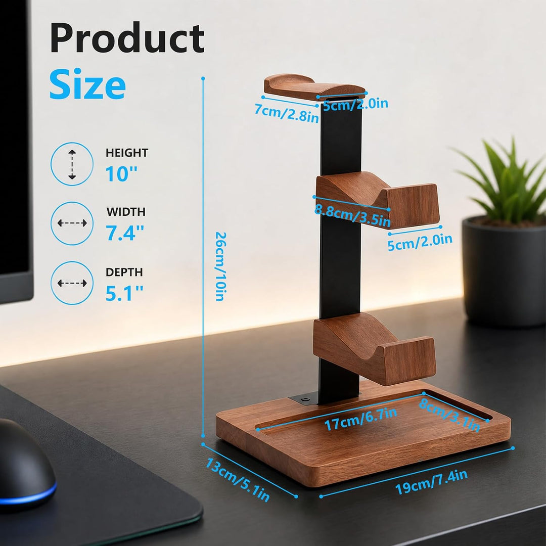 Headset Halterung aus Holz, 2-in-1-Controller-Halter und Kopfhörer-Ständer | Doppelstöckiges Aufbewa