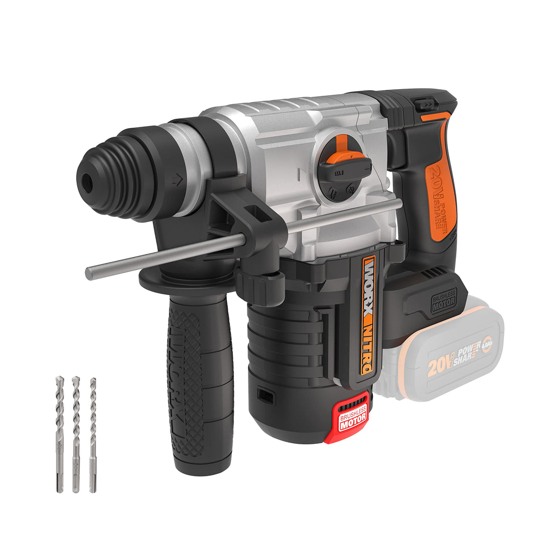 WORX NITRO WX380.9 Akku-Bohrhammer 20V - zum Bohren, Hammerbohren & Meisseln - bürstenloser Motor -