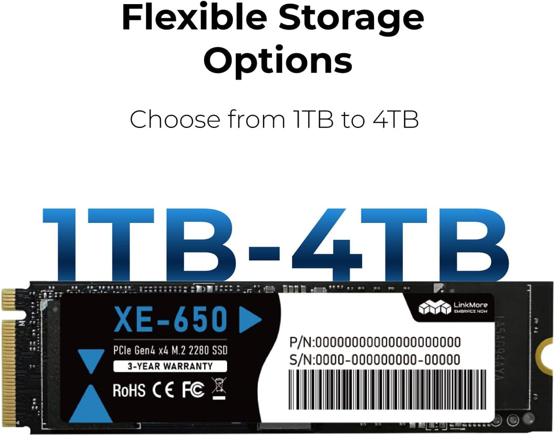 LinkMore XE-650 2 TB NVMe PCIe 4.0 interne SSD, bis zu 7200 MB/s Lese, M.2 2280 Speicher für Gaming-
