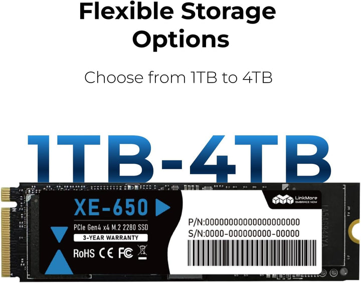 LinkMore XE-650 2 TB NVMe PCIe 4.0 interne SSD, bis zu 7200 MB/s Lese, M.2 2280 Speicher für Gaming-