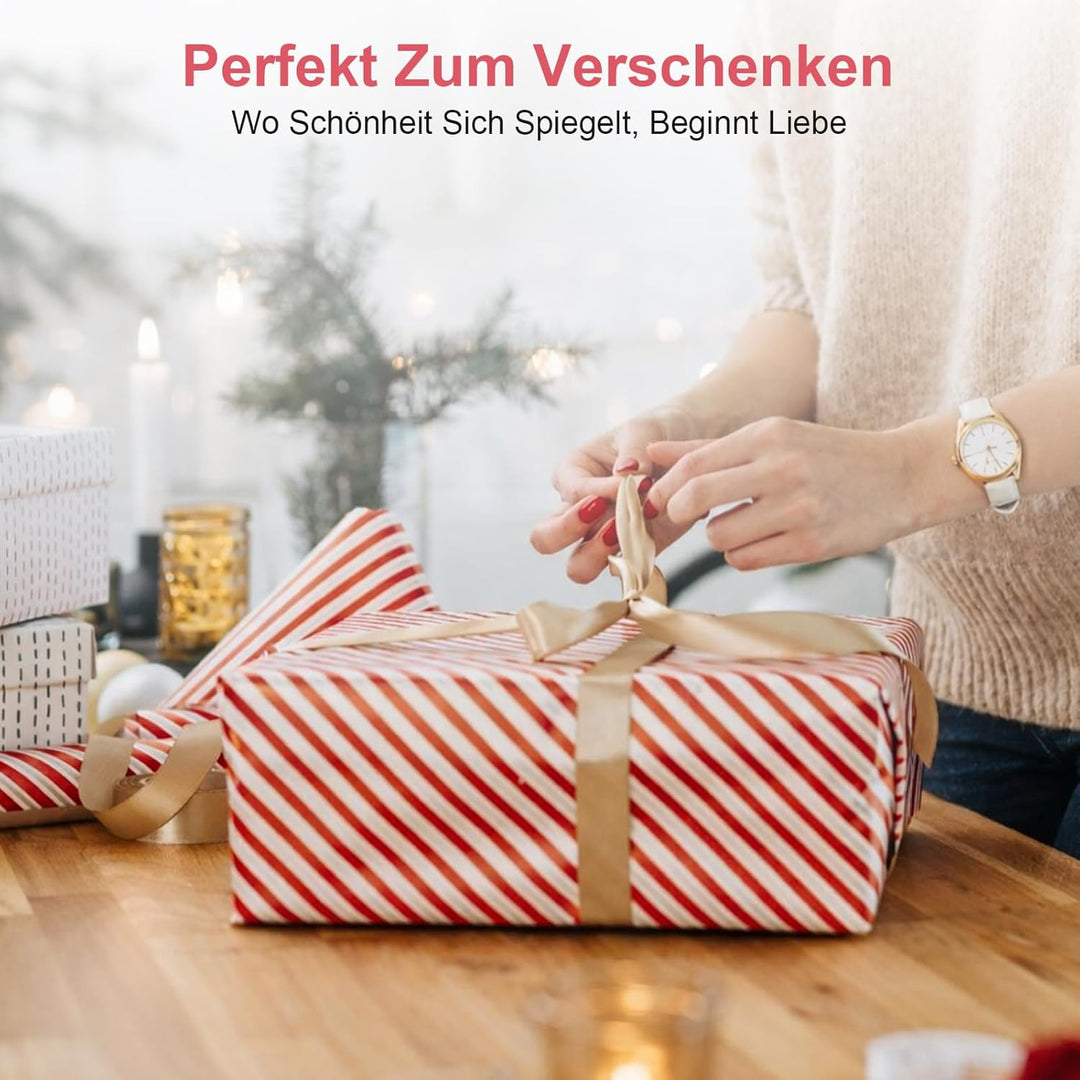 SURFOU Kosmetikspiegel mit Beleuchtung, Wiederaufladbar & Faltbar, 3 Farben Dimmbar - Doppelseitig: