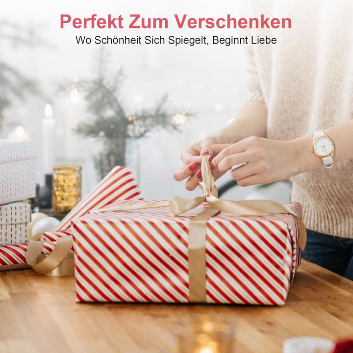 SURFOU Kosmetikspiegel mit Beleuchtung, Wiederaufladbar & Faltbar, 3 Farben Dimmbar - Doppelseitig: