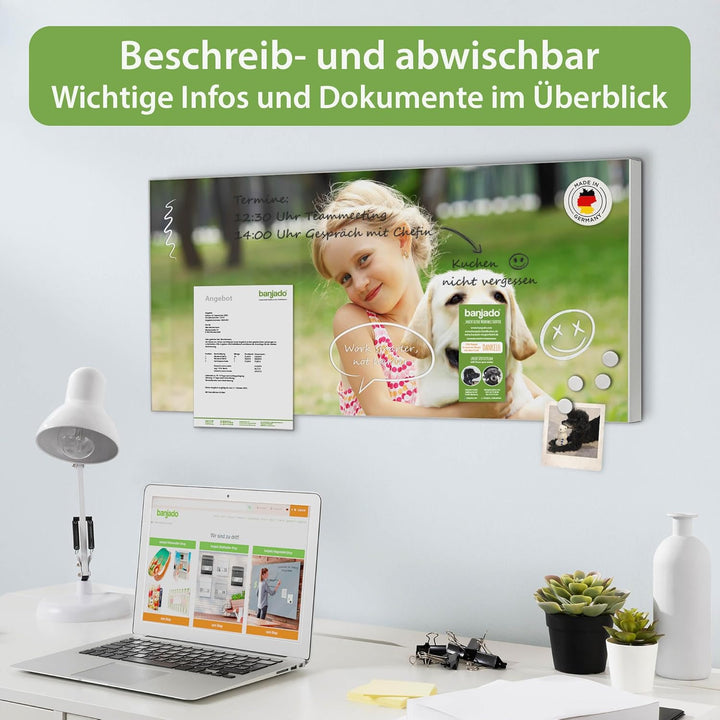 banjado® Magnettafel 78 x 37cm / Magnetwand aus Metall/Magnetpinnwand als Memoboard/Pinnwand Magnett