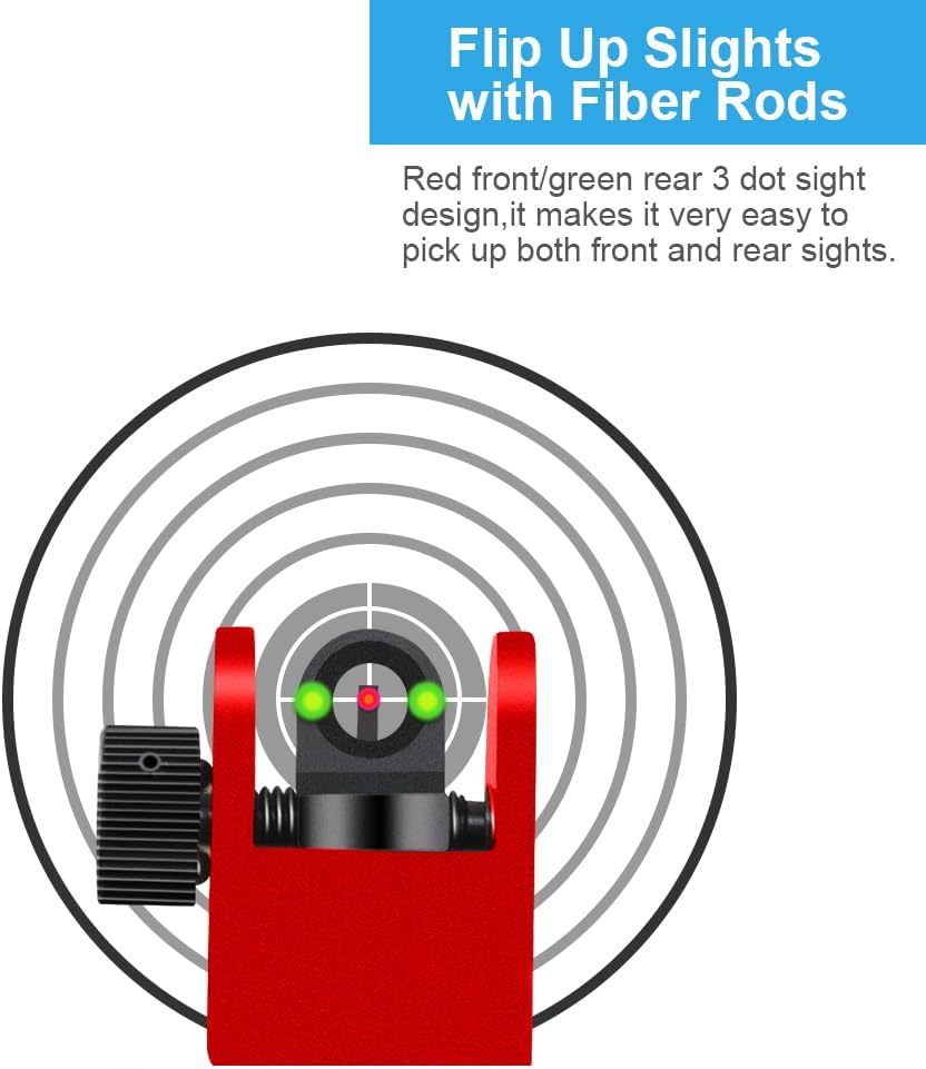 ST02DR Fiber Optics Front und Rear Sights Flip Up Picatinny Rail Mounted Backup Iron Sights (rot)