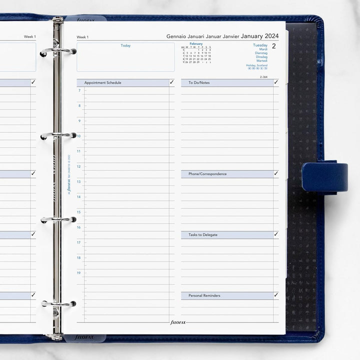 Filofax A4 Tag pro Seite 5 Sprachen Terminplaner – 2024