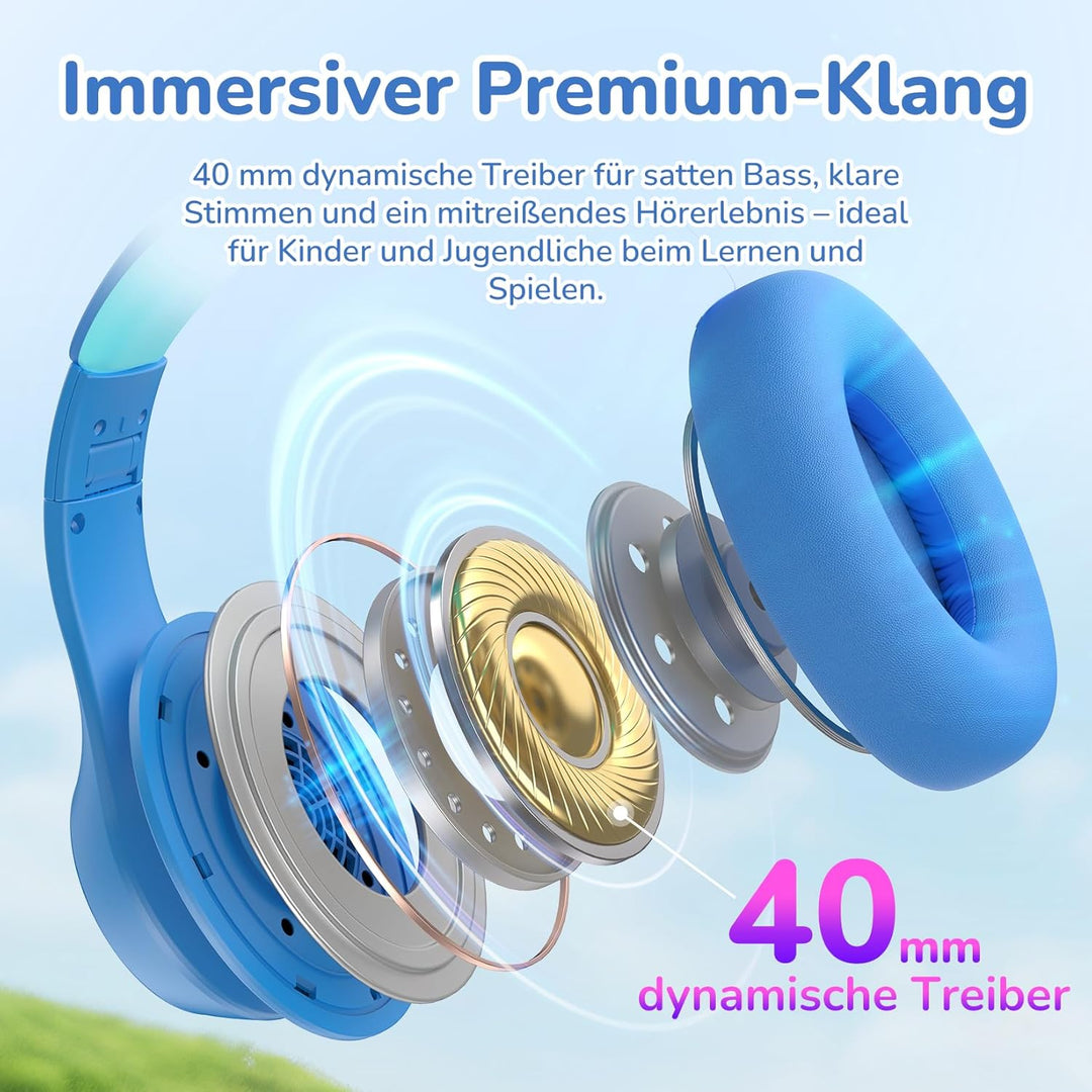 EarFun Bluetooth Kinder Kopfhörer, Noise Cancelling Kopfhörer Kinder, 74/85/94 dBA Sichere Lautstärk