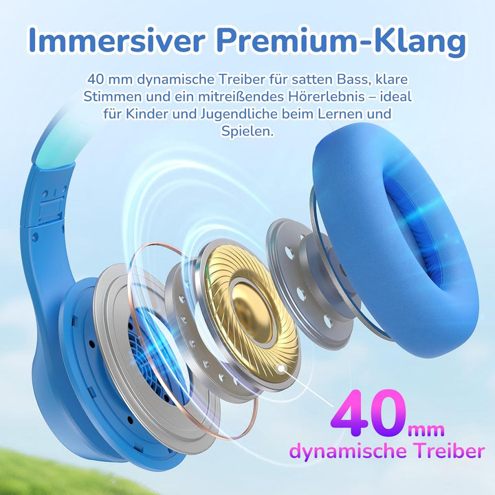 EarFun Bluetooth Kinder Kopfhörer, Noise Cancelling Kopfhörer Kinder, 74/85/94 dBA Sichere Lautstärk