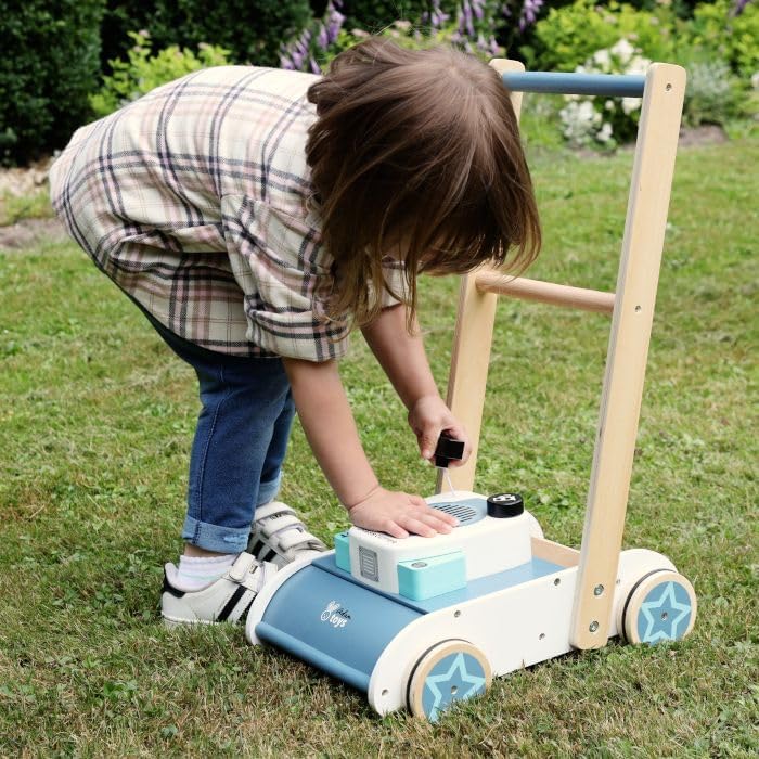 Holz Schieberasenmäher für Kinder ab 3 Jahren - Laufspielzeug mit Sound - 36x26x55 cm - Lauflernhilf