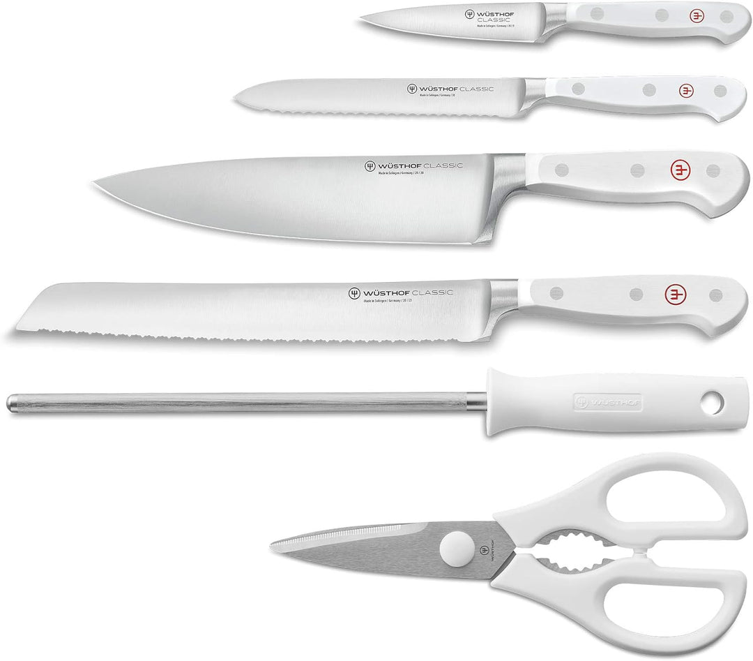 WÜSTHOF Classic White Messerblock mit 6 Artikeln 6-teilig, inkl. Brotmesser, 6-teilig, inkl. Brotmes