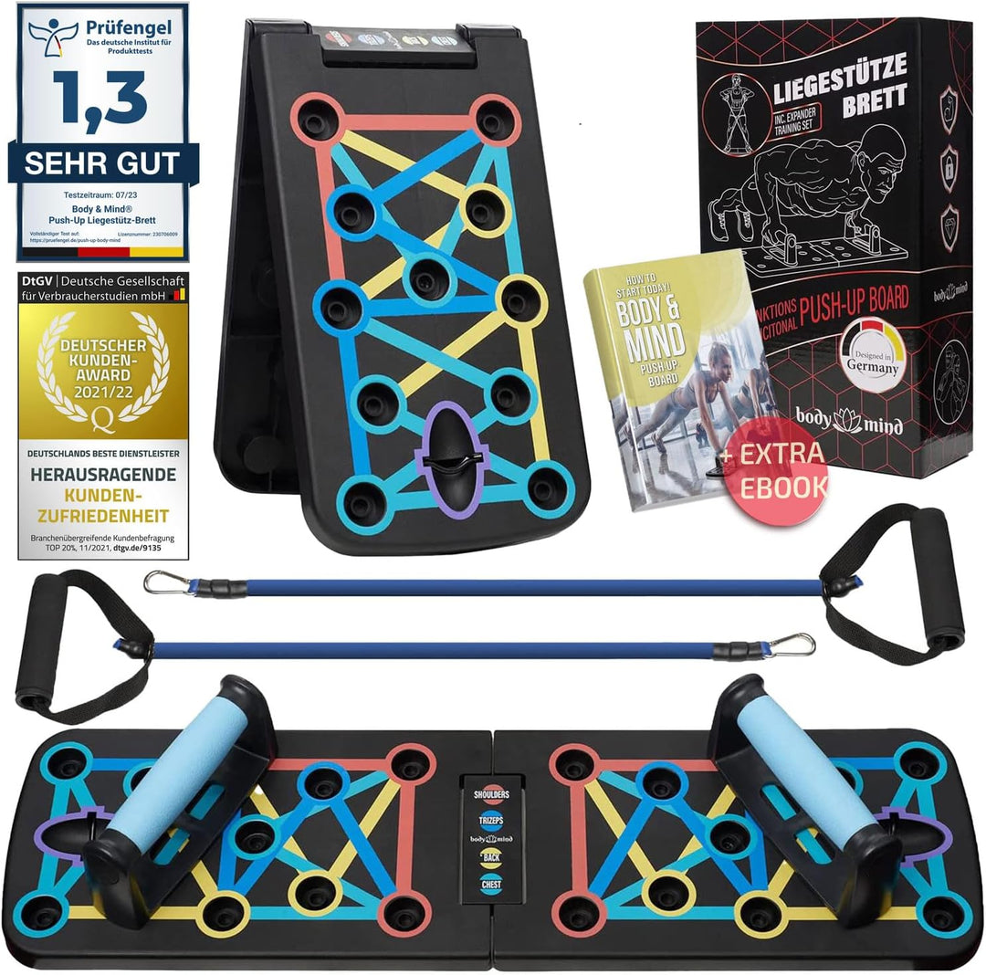 Body & Mind® Push-Up Liegestütz-Brett; Faltbares Multifunktions Elite Rack Fitness-Board für Ganzkör