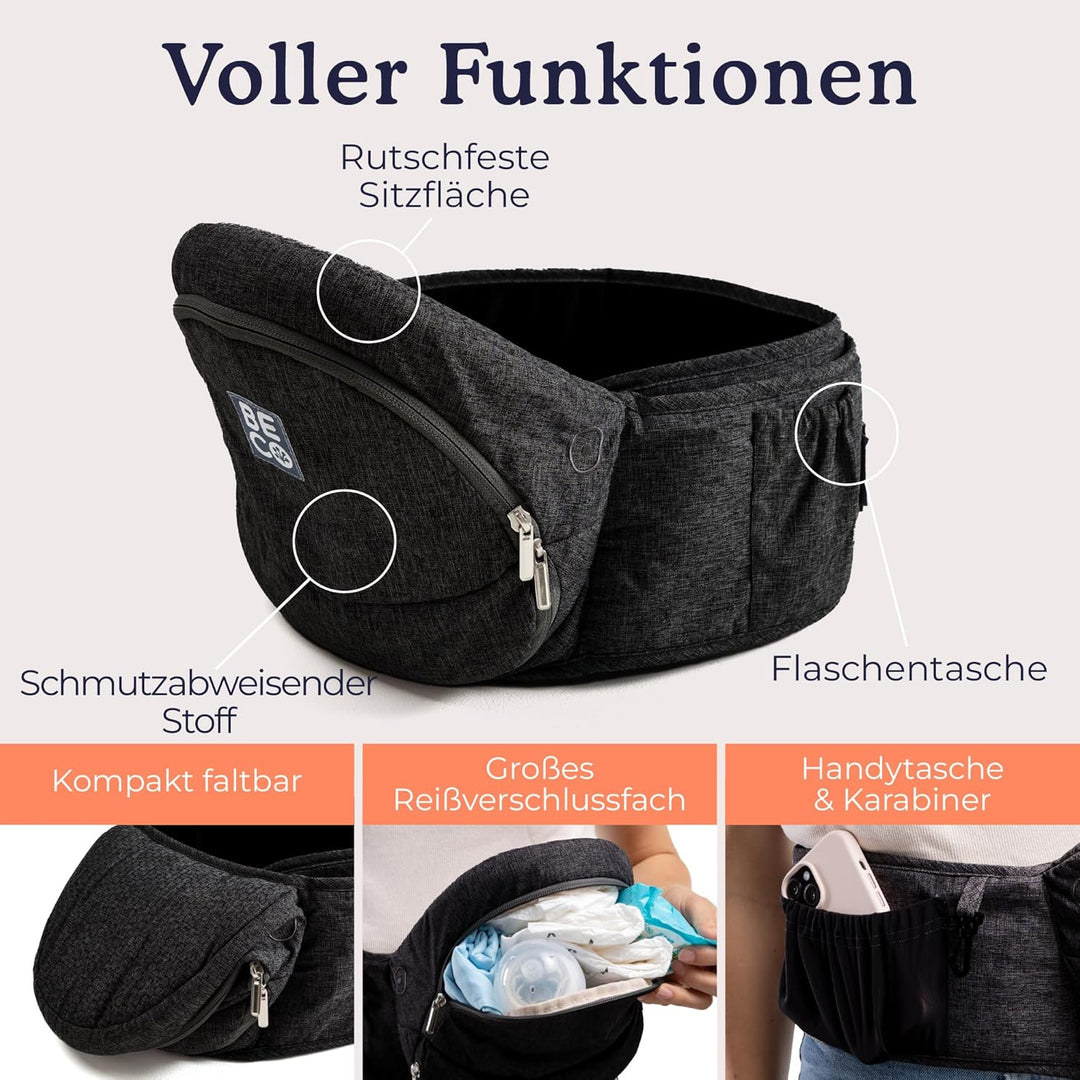 Beco Gemini Hüftsitz Babytrage – 4-in-1 Ergonomische Kindertrage für Neugeborene & Kleinkinder (0-36
