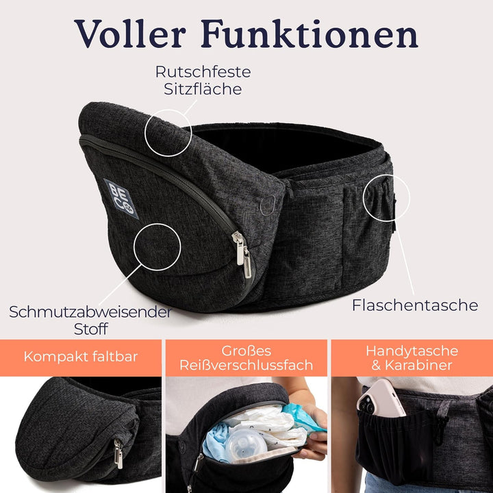 Beco Gemini Hüftsitz Babytrage – 4-in-1 Ergonomische Kindertrage für Neugeborene & Kleinkinder (0-36