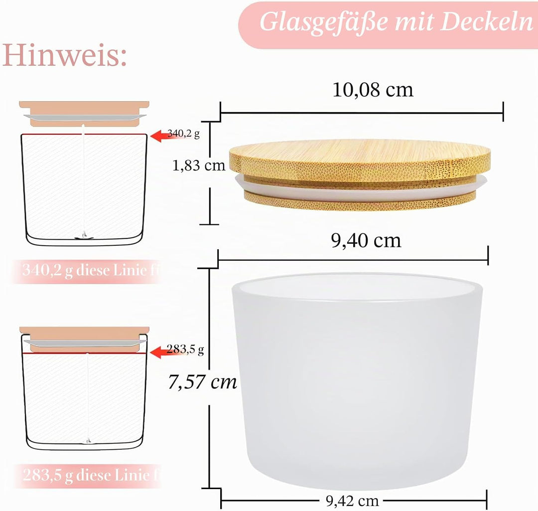 CONNOO Milchglas-Kerzengläser für die Kerzenherstellung, luftdicht, Bambusdeckel, schöne klebrige Wa