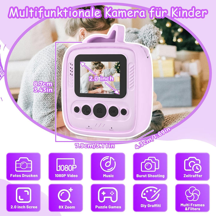 Kinderkamera Sofortbildkamera, 1080P HD 48MP Sofortbildkamera Kinder, Digitalkamera Kinder mit 32GB
