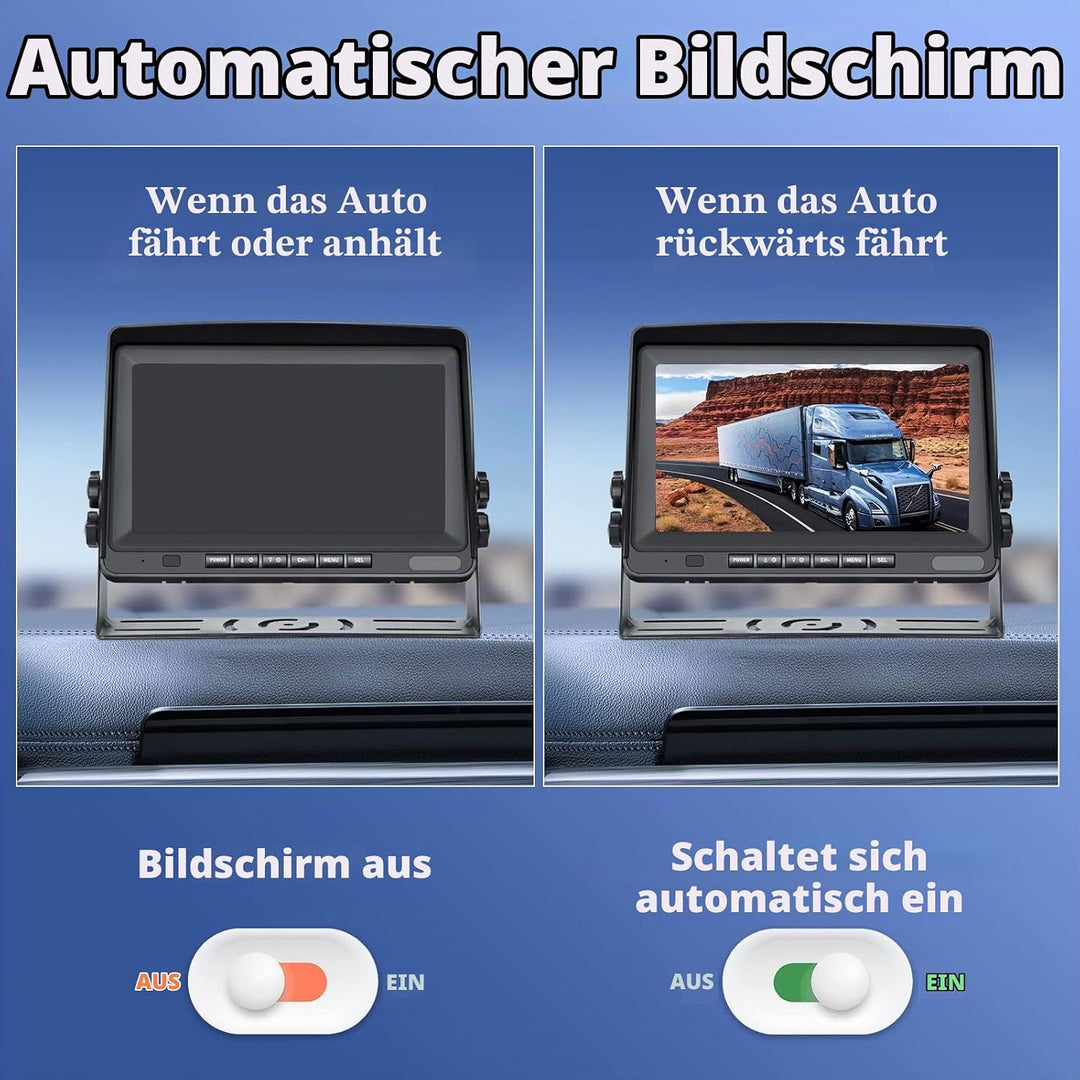 CAMECHO RV Rückfahrkamera Kit mit 8-Zoll-LCD-Monitor+ AHD 1080P Rückfahrkamera*2 mit Nachtsicht IP69