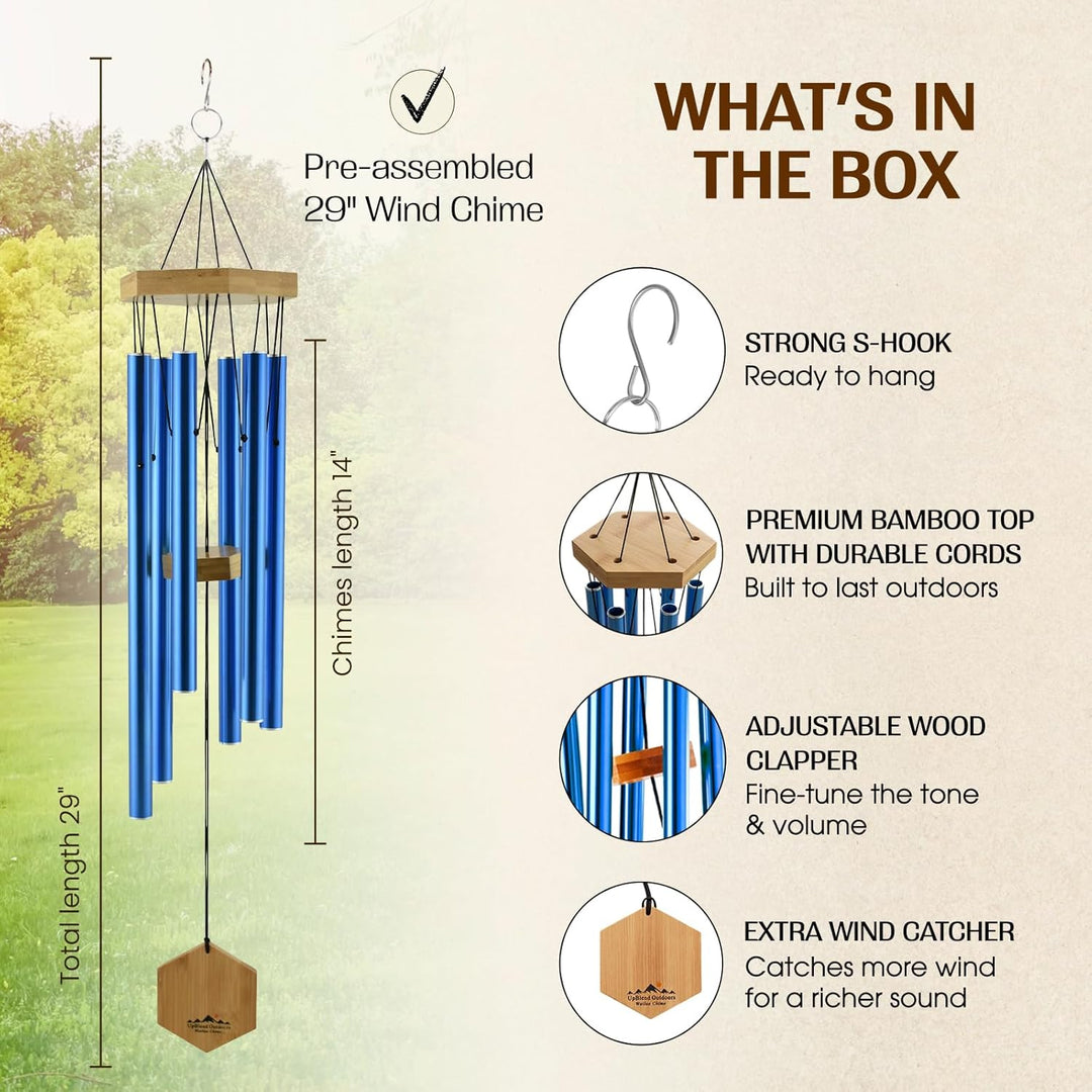 UpBlend Outdoors Windspiel für draussen – 73,7 cm blaues Windspiel für den Aussenbereich, Zen-Garten