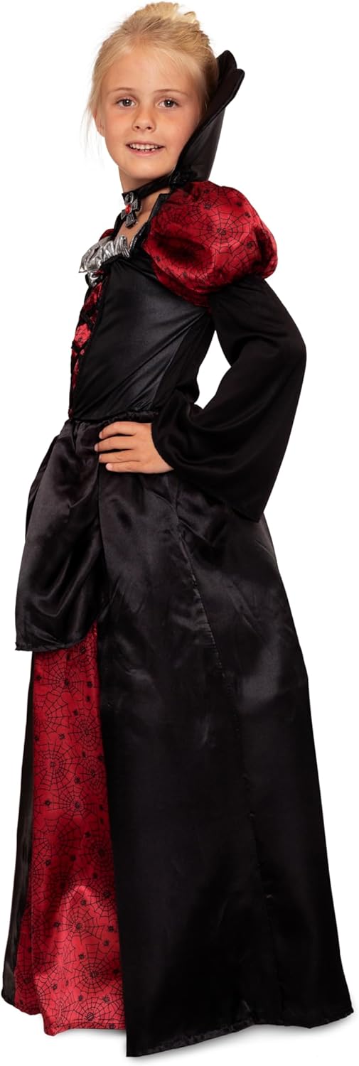 Magicoo Vampir Kostüm Kinder Mädchen Halloween - Vampirkleid mit Kragen & Kette - Vampirkostüm Kind