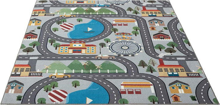 the carpet Happy Life – Kinderteppich Spielteppich Strassen- und Stadtmotiv mit Auto, rutschfest & p