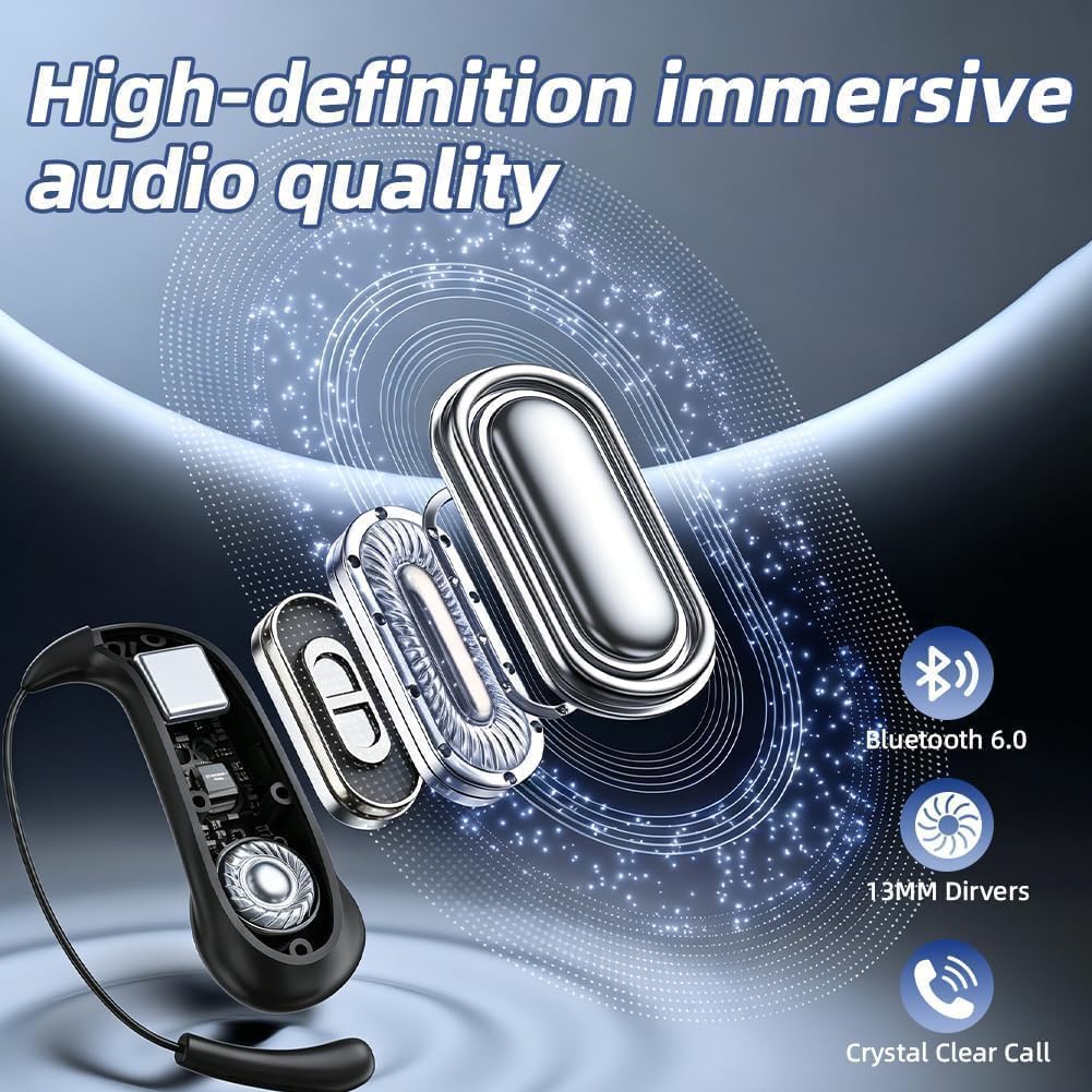 Bluetooth 6.0 Open-Ear Kopfhörer mit stabilem Sitz, 13mm Bass-Treiber, ENC Rauschunterdrückung, IPX5
