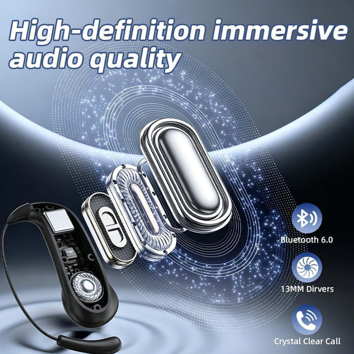 Bluetooth 6.0 Open-Ear Kopfhörer mit stabilem Sitz, 13mm Bass-Treiber, ENC Rauschunterdrückung, IPX5