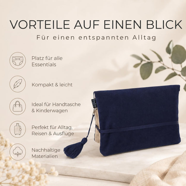 Karolini® Windeltasche Organizer Dunkelblau für unterwegs – kompakte Wickeltasche aus Cord (Bio Baum
