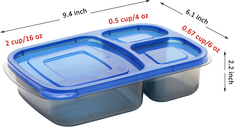 Youngever 7er Pack 3 Fach Meal Prep Boxen, Bento Lunchboxen, wiederverwendbarmeal prep boxen, 3 Fäch