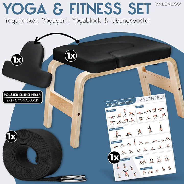 Yoga Kopfstandhocker - Hochwertiger Yoga Hocker inkl. Yogagurt, Yogablock & Übungsposter - Yoga Stuh