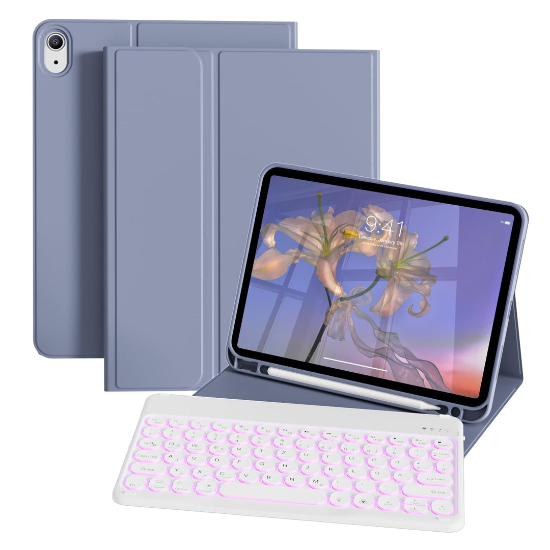 Hülle mit Tastatur für iPad A16 11/10 Generation (2025/2022, 11/10.9 Zoll), 7 Farben Beleuchtete Abn