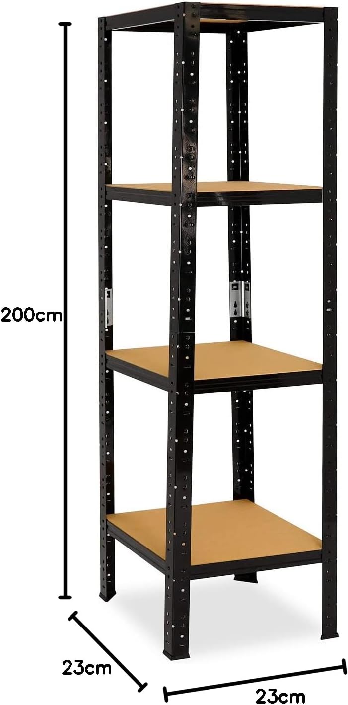 shelfplaza® 200x23x23cm Black Schwerlastregal schwarz/Metallregal schwarz 4 Böden à 175kg Tragkraft/