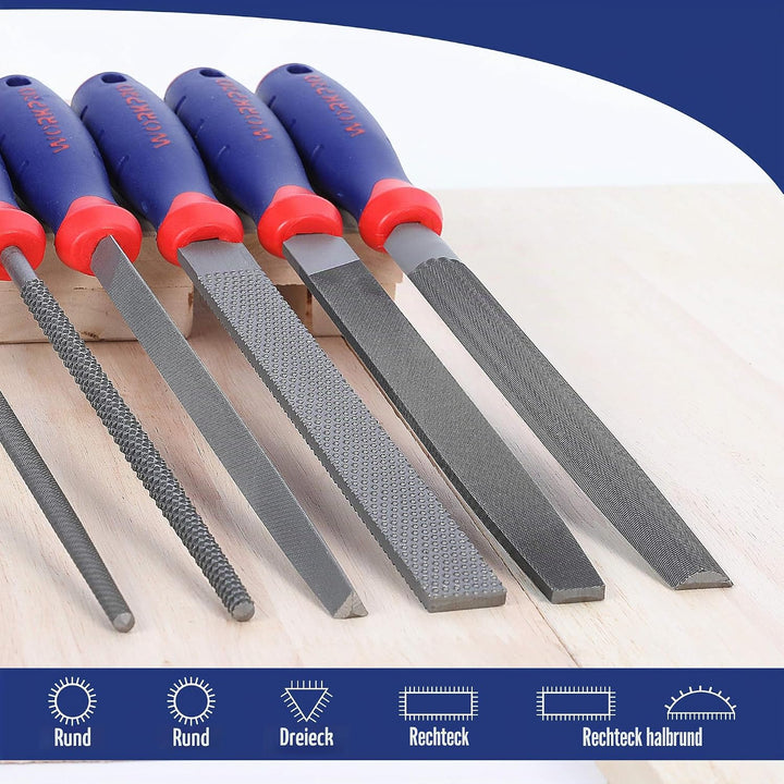 WORKPRO Feilensatz, Flachfeile 200mm, Halbrundfeile 200mm, Rundfeile 200mm, Dreikantfeile 200mm, Fei