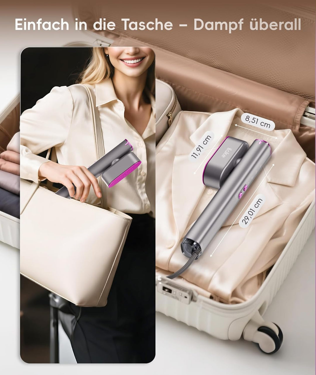 Dampfglätter für Kleidung, Handheld 100-240V Dual Voltage Travel Dampfglätter, 1000W und 120ML Wasse