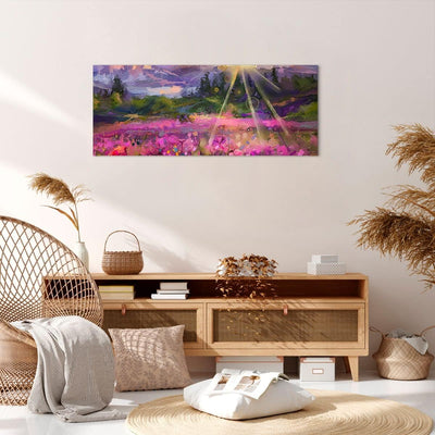 Panorama Bilder auf Leinwand 100x40cm Leinwandbild Berge Blumen Blumen Gross Wanddeko Bild Schlafzim