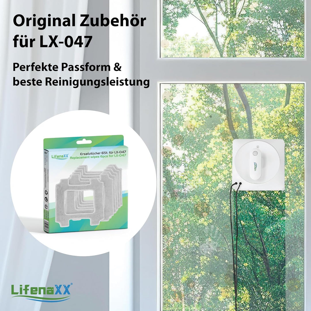 Lifenaxx Ersatz-Wischtücher (6 Stück) für LX-047 Fensterreinigungsroboter – Original Mikrofaser-Rein