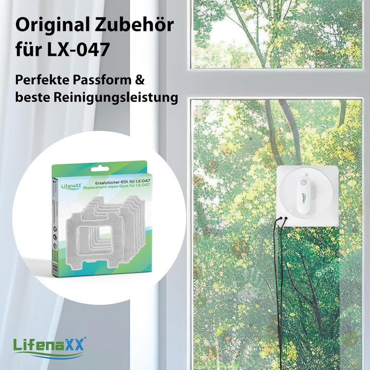 Lifenaxx Ersatz-Wischtücher (6 Stück) für LX-047 Fensterreinigungsroboter – Original Mikrofaser-Rein